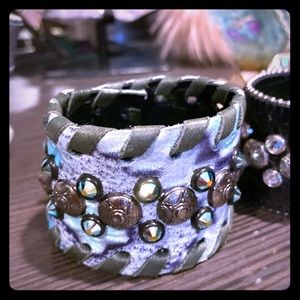 REAL Leather and Crystal Embellished Cuff